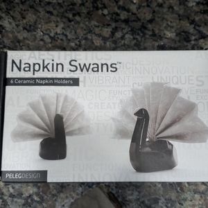Set of 6 Ceramic Black Swan Napkin Holders